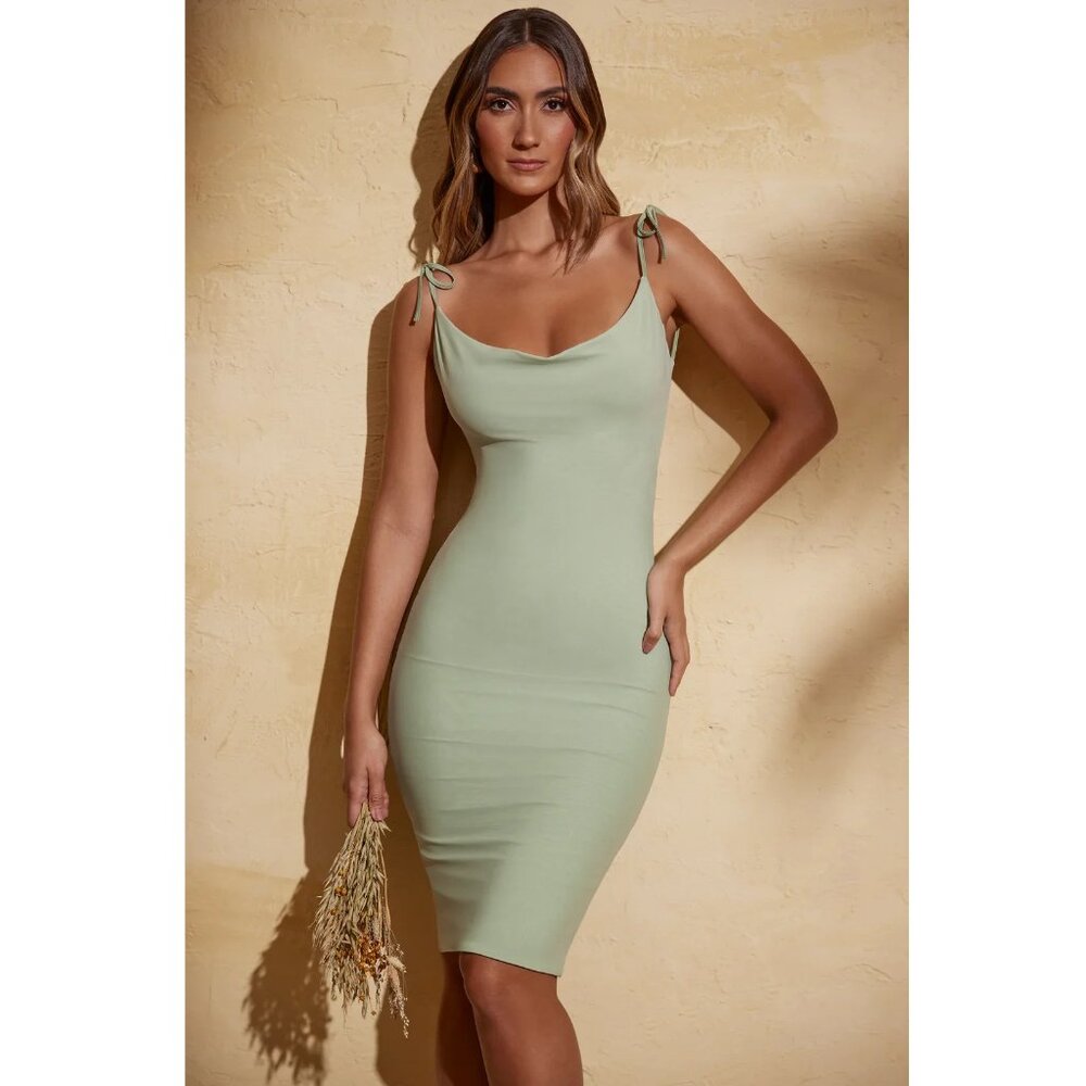 Oh Polly Sage Backless Cowl Neck 'Dali' Midi Dress SIZE 4/ SMALL